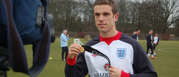 England Under-21s captain Jordan Henderson with his Carling Cup winners' medal for Liverpool